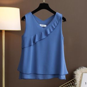 Blouse New Arrival Camisole Women 2022 Summer Chiffon Sleeveless Top Western Style VNeck Loose Outer Wear Womens Casual Shirt T Blusas