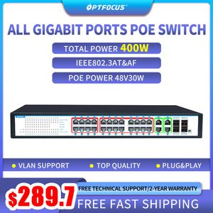 Kontroll OptFocus 400 Watt Anti Thunder genvägsskydd Smart ROBOOST VLAN 24 Port Gigabit 48V Poe Hub 4SFP 4 RJ45 Giga Switch