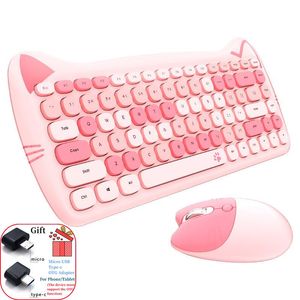 COUMOS MOFII KAWAII CAT 2.4Gワイヤレスキーボードとマウスセットかわいい口紅パンクキーボードとマウスコンボのラップトップPCホームオフィス