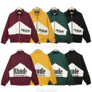 Rhude Sunset Letter Printing Panel Kontrast Färg Män kvinnors blixtlås Jacka American High Street Loose Coat Spor