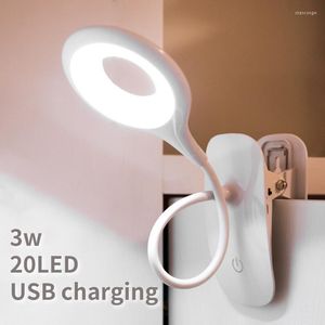 Bordslampor Portable USB laddning LED -ring mini skrivbordslampa med clipbas för inomhusläsning camping belysning säng nattljus