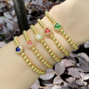 Charm Bracelets Copper CZ Crystal Heart For Women Gold Plated Beaded Elastic Fashion Jewelry Party Gifts Brtg56