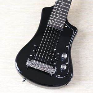Sol el hofner kısa mini elektro gitar kolay seyahat gitar 6 telleri, 24 3/4 inç ölçek uzunluk, basswood gövdesi, gül ağacı klavye, yüksek parlak kırmızı mavi siyah