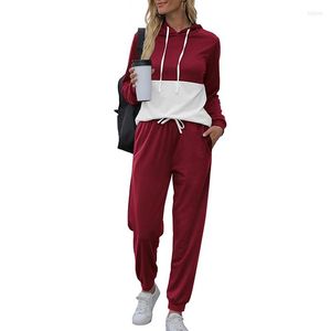 Women's Two Piece Pants Women Hooded Sweatsuits Autumn Winter Clothes Colorblock Hoodies Tracksuit Suits Ladies Top And Set Sweatshirt