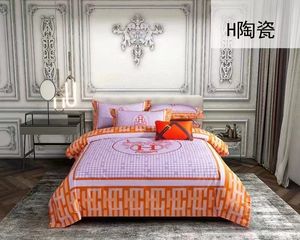 Set di biancheria da letto di marca Luxury H Cina Ricamo in raso Copripiumino in cotone egiziano Biancheria da letto Lenzuolo con angoli Federe Biancheria da letto King Queen Size