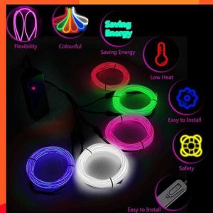 Ny DIY 1M bil Interiör LED Dekorativ lampa El Wiring Neon Strip för Auto Flexible Ambient Light Party Atmosphere Diode