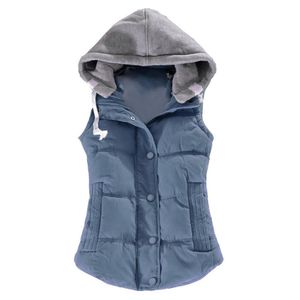 Waistcoats koreansk version Fashion Casual Down Cotton Vest Autumn and Winter Sleeveless Warmed Hooded Cotton Vest Ladies 2022 New