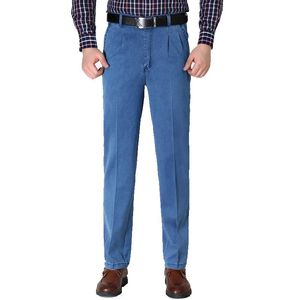 Jeans masculinos homens retos alongados na cintura alta zíper diário de negócios diariamente cavalheiros moda calça jeans chique