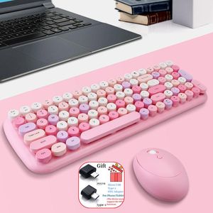 Combos Green Wireless Keyboard and Mouse Combo Round Mix Keycaps office PC Keyboards and Mouse Set for Girl Computer Laptop Game