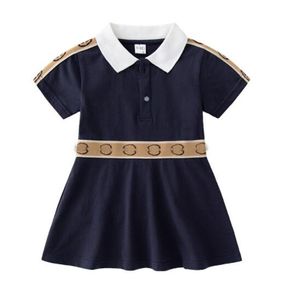 패션 베이비 여자 드레스 여름 아이 짧은 슬리브 드레스 턴 다운 고리 줄무늬 공주 스커트 어린이 옷