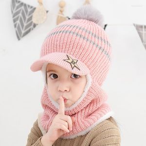Bandanas Winter Baby Children Cute Knitted Plush Scarf Hat Two-piece Double Fleece Warmth Outdoor Windproof Kids Balaclava