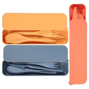 Dinnerware Sets 3 Cutlery Camping Plate Dish For Lunch Box Reusable Forks And Spoons With Case Cute Tableware Utensil