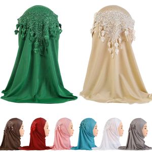 Muslimische Mädchen-Kopfbedeckung, Diamant-Quasten-Hijab, Kinder, islamisches Gebets-Kopftuch, arabischer, weich gewickelter Schal, schlichte Tücher für 2–6 Jahre