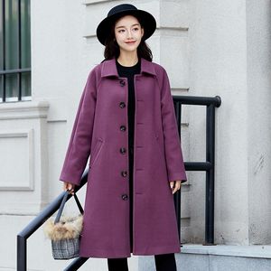 Women's Wool & Blends Office Lady Loose Women Long Woolen Coat Single Breasted Jacket Turn-down Collar Cashmere And