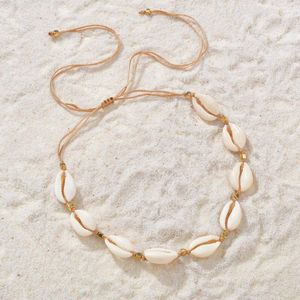 Girocollo Moda catena di corda nera Collare di conchiglie naturali Collane di perline minuscole Collane di conchiglie per girocolli regalo da spiaggia estiva