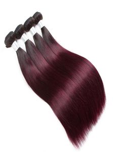 Visone capelli vergini brasiliani capelli lisci tesse 34 pacchi 1b 99J fasci lisci di seta bordeaux ombre tessuto di capelli umani a due toni7738544