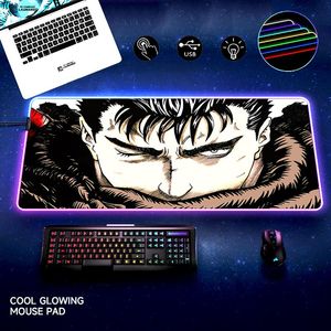 Pads RGB Mouse Mats Berserk Guts Gaming Pad Computer Pc Laptop Gamer Backlit Mat Rgb Mousepad Backlight Sex Keyboards Accessories