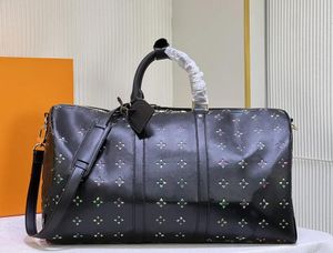 Designers Duffel Bags 55CM luxury large capacity travel sale women men pu Leather shoulder Fashion bag carry rivets Black Embossed Letter Leather