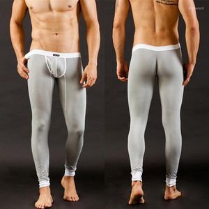 Calças masculinas que mantêm leggings longos modais magros Johns Slim-Fit Sexy Gun Separation Color Solid Mid-Banding