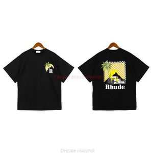 デザイナーファッション衣類 Tシャツ Tシャツ Rhude ムーンライトトロピックサンセットレーシングプリント半袖ユニセックスカジュアル Tシャツトレンドコットンストリートトップスカジュアルスポーツウェア