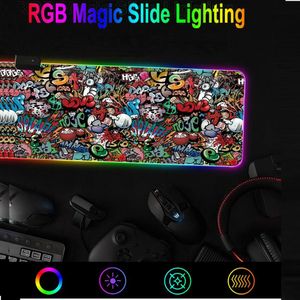 Rests Large Gamer Mouse Pad Graffiti RGB Backlight Keyboard Mice Mat Gaming Mousepad For Laptop PC Computer Table Cover