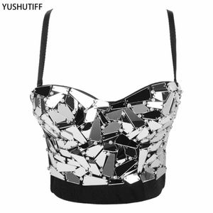 Camis sexig prestationshow Nightclub Beading Shiny Push Up Autumn Corset Corset Tops Female Crop Top Mujer för att slitna Camis DB903