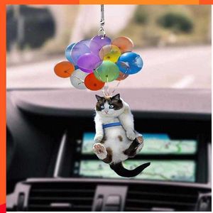 New Kawaii Balloon Cat Figurine Creative Colorful Kitten Pendant Miniature Car Rear View Mirror Hanging Pendant For Home Decorations