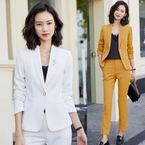 Zweiteilige Hosenanzüge für Damen, formelle Hosenanzüge, Damen-Hosenanzüge, weißer Blazer und Jacken-Sets, Damen-Business-Arbeitskleidung, Büro-Uniformen