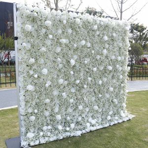 Wedding Decorative Flowers White Rose Gypsophila Backdrop Flower Wall 3D Roll Up Cloth wedding background