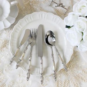 Dinnerware Sets Steak Knife Coffee Spoon Dessert Fork Stainless Steel Shell Texture Handle Tableware Wedding Dinner Retro Luxury Tools