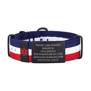 Pulseira de alerta médico personalizado para homens mulheres pulseiras médicas de emergência pulseira de náilon personalizado gravado esporte id pulseira