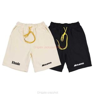 デザイナーショートファッションカジュアルカジュアルビーチショーツRhude Phude Shorts Summer High Street Letter刺繍黄色のドローストリングゆるい男性の女性ポッカル