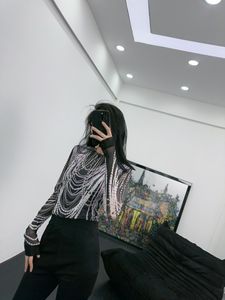 Women's Blouses & Shirts Spring and Summer European Fashion Designers Design New Printed Chain Mesh Long Sleeve Top