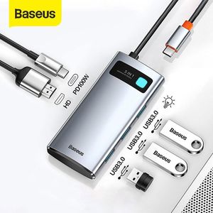 Hubs Baseus USB C HUB Typ C till HDMicompatible USB 3.0 RJ45 SD Reader PD 5/6/7 i 1 USBC Hub för MacBook Pro Dock Station Splitter