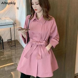 Womek Trench Coats Women Solid Spring Autumn Emweaur Otwardość A-Linia A Talia Przytulanie skrzydeł Down-Down Kołnierz wszechpretny moda Elegan