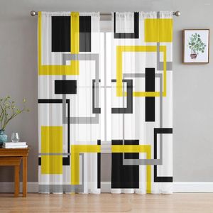 Curtain Abstract Geometric Black Yellow Tulle Sheer For Living Room Adults Bedroom Drapes Kitchen Voile Organza Decor Curtains