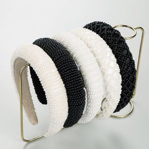 Full Pearl Luxury Hair Accessories Hairbands Sparkly Padded Headbands Headdress Black White Women Headband New Hair Hoop