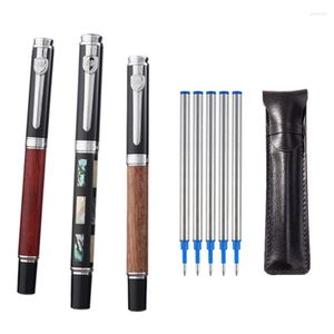 Roller Ball Pens Fashion Rosewood Walnut Wood Color Silver Stationery Office School Supplies Writing