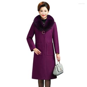 Frauen Wolle 2023 Winter Jacke Frauen Woolen Mantel Pelz Kragen Lange Drehen Unten Blends Weibliche Casaco Feminino 5XL