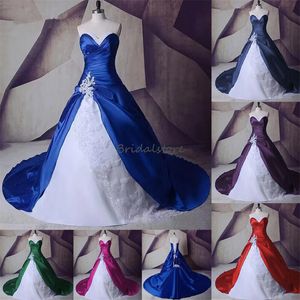 Vintage Royal Blue z białą suknią ślubną 2023 Elegancka linia gotycka koronkowa wiejska sukienki ślubne Corset Plat Garden Bridal Vestidos de novia szata de Mariee femme