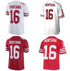 Genähte Fußballtrikots 16 Joe Montana Herren Damen Jugend S-3XL rot schwarz weiß Trikot