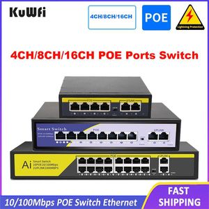 System KuWFi 48V 4/8/16 Ports POE Switch Ethernet 10/100Mbps IEEE 802.3 AF/AT for IP Camera/CCTV Security Camera System/Wireless AP