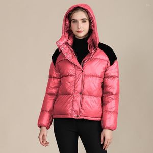 Trincheira feminina Casacos 2023 Inverno de inverno nylon feminino com capuz com capuz de algodão destacável roupas de algodão acolchoado casaco curto brilhante com pão colorido