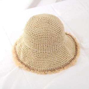 Wide Brim Hats Bucket Hats Wide Brim Hats Summer Sun For Women Foldable Crochet Knit Straw Hat Large Anti-UV Beach Chapeau Femme