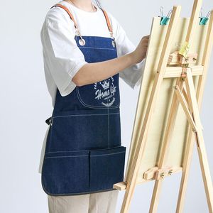 Aprons Fashion Denim Canvas Apron Restaurant Waiter Nail Salon Work Clothes Men And Women Painting Custom Logo Printing