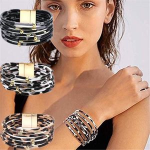 Charm Bracelets Style 3 Colors Leather Leopard Multilayer Wide Wrap Fashion Bracelet Simple Accessories Women's Present