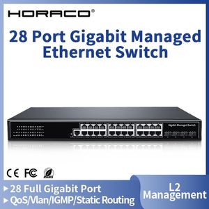 Switches Horaco 28 Port 1000Mbps Ethernet Switch L2 Managed Gigabit Network Switcher Hub Internet Splitter QoS/VLAN/IGMP/Statisk routing