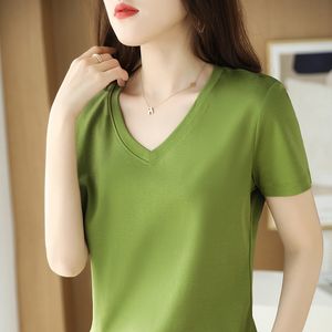 Designer Casual Versatile Solid Color Cute Chicken Heart Collar Top Combed Cotton T-shirt Short Sleeved T-shirt Women V-neck Summer Women's Clothing