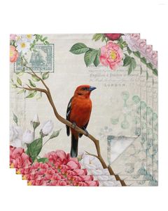 Serwetka stołowa 4PCS Red Bird Vintage Flower Plac 50 cm imprezowy dekoracja ślubna tkanina kuchenna kolacja serwetek