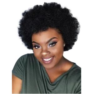 Bardzo krótkie afro perwersyjne Curly Celebrity Peruki ludzkie włosy Brazylijska maszyna do włosów stworzona naturalna czarna Brak koronkowa Wig bez wchłaska